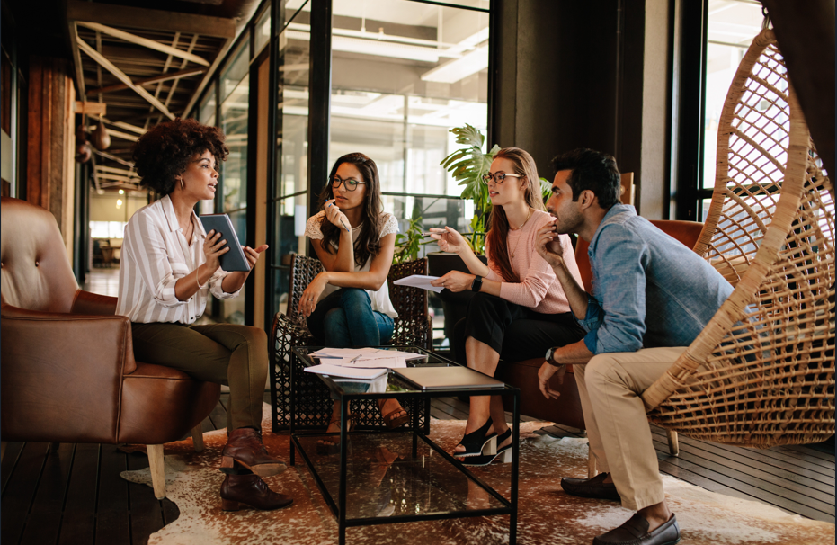 Group of people learning in a collaborative environment.