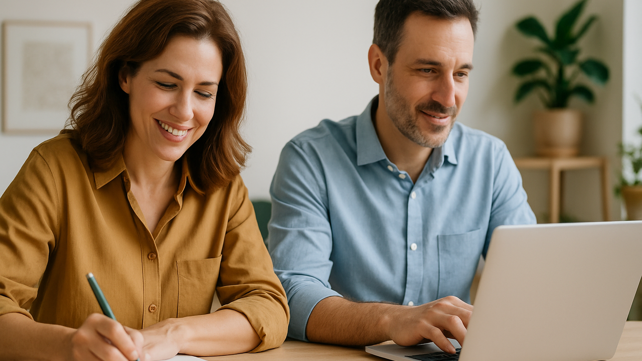 Dos personas de aproximadamente 40 aprendiendo