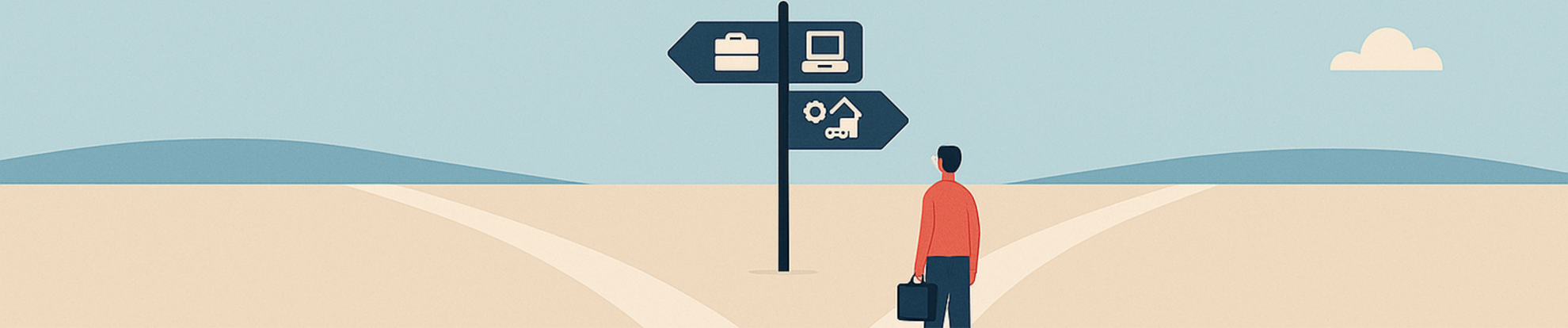 Hombre ante un cruce de caminos, debatiéndose por cuál elegir
