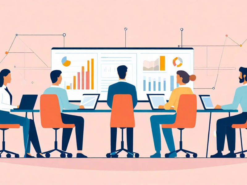 Profesionales trabajando delante de una pantalla que muestra gráficos