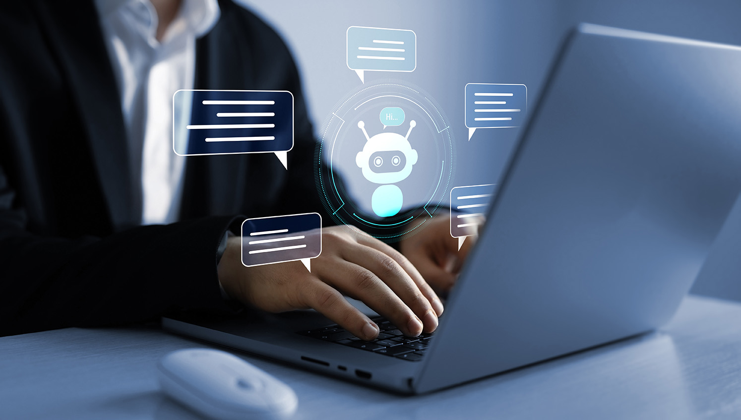 Virtual assistant, artificial intelligence Bot and CRM software automation technology. Chatgpt Chat with AI.Customer person using chat 